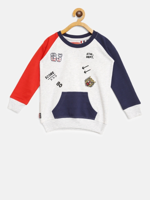 

Gini and Jony Boys Grey Melange & Navy Blue Embroidered Sweatshirt