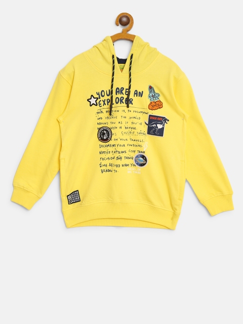 

Gini and Jony Boys Yellow & Navy Blue Printed Hooded Sweatshirt