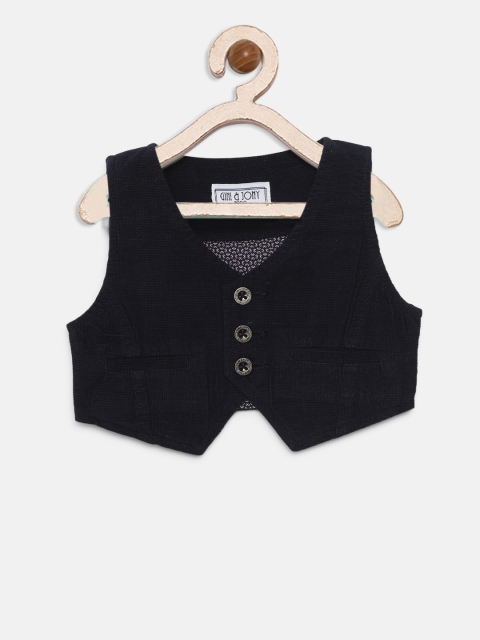 

Gini and Jony Boys Navy Blue Self-Checked Pure Cotton Waistcoat