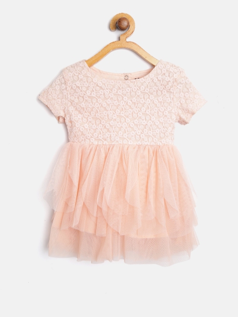 

Gini and Jony Girls Peach-Coloured Embroidered Fit & Flare Dress