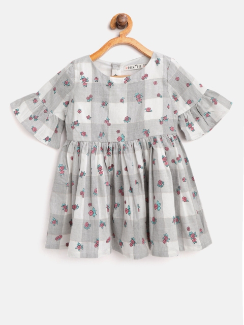 

Palm Tree Girls Grey & White Checked Fit and Flare Dress with Printed Detail
