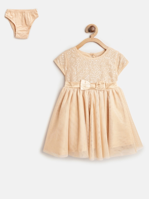 

Gini and Jony Girls Beige Solid Fit and Flare Dress