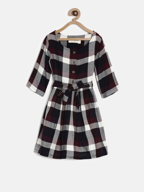 

Gini and Jony Girls Navy Blue & Burgundy Checked Fit & Flare Dress