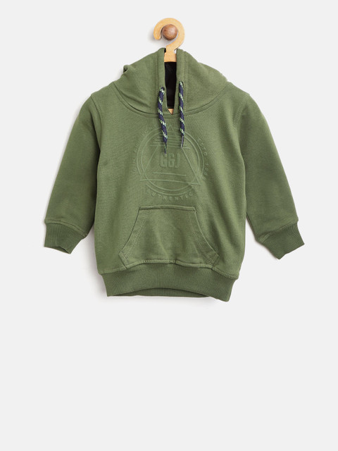 

Gini and Jony Boys Olive Green Printed Hooded Sweatshirt