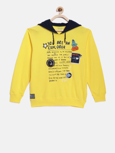 

Gini and Jony Boys Yellow Printed Hooded Sweatshirt