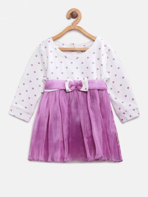 

Gini and Jony Girls White & Purple Printed Fit & Flare Dress