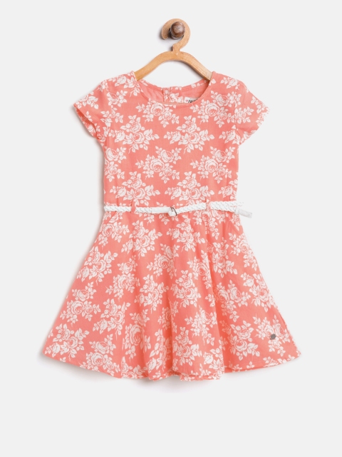 

Palm Tree Girls Peach-Coloured & White Printed Fit & Flare Dress