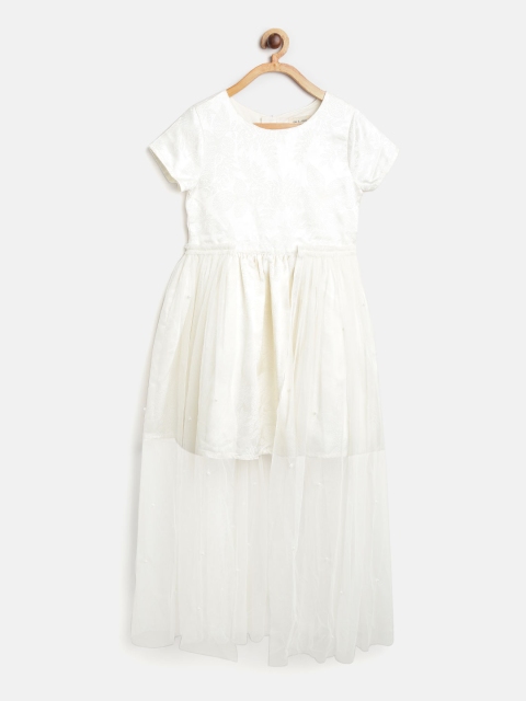 

Gini and Jony Girls Off-White Self Design Fit and Flare Dress