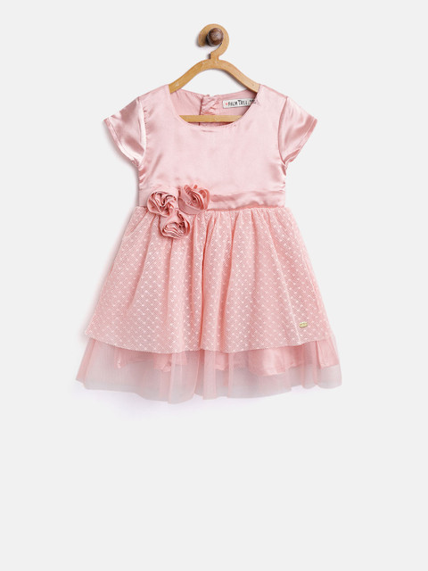 

Palm Tree Girls Peach-Coloured Layered Fit & Flare Dress