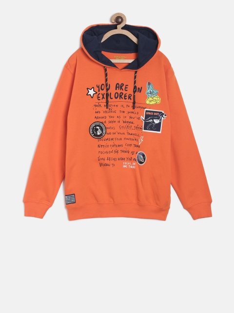 

Gini and Jony Boys Orange Printed Hooded Sweatshirt
