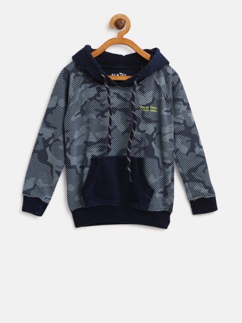 

Palm Tree Boys Navy Printed Hooded Sweatshirt, Navy blue