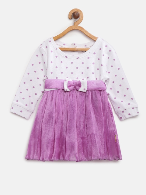 

Gini and Jony Girls White & Purple Printed Fit and Flare Dress