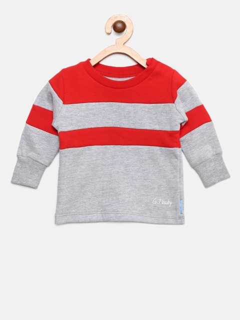 

Gini and Jony Boys Grey Melange & Red Colourblocked Sweatshirt