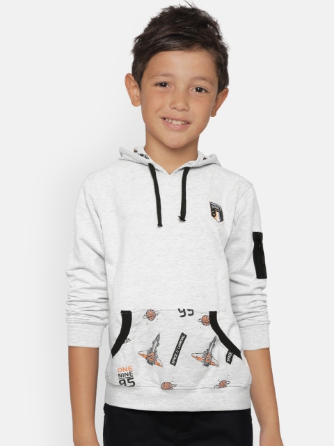 

Palm Tree Boys Light Grey Melange Printed Detail Hooded Sweatshirt