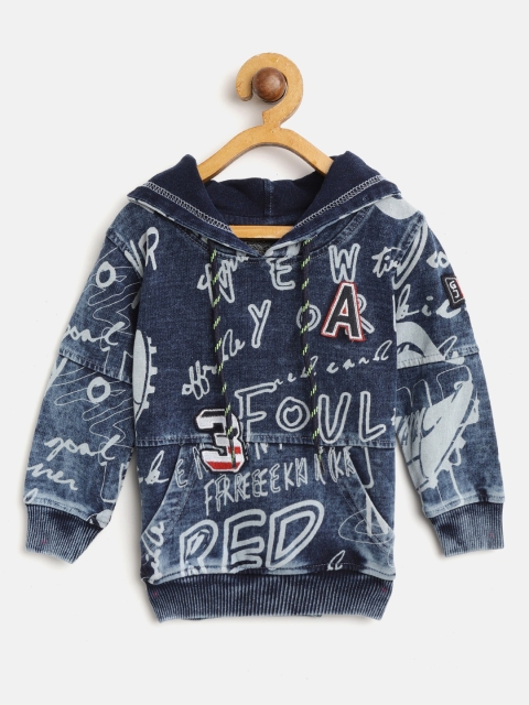 

Gini and Jony Boys Blue Printed Hooded Sweatshirt