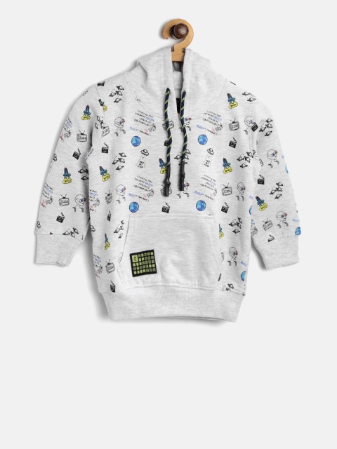

Gini and Jony Boys Grey Melange Printed Hooded Sweatshirt