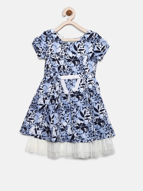 

Gini and Jony Girls Blue & White Layered Printed Fit & Flare Dress