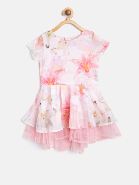 

Gini and Jony Girls Pink & Green Floral Print Fit and Flare Dress