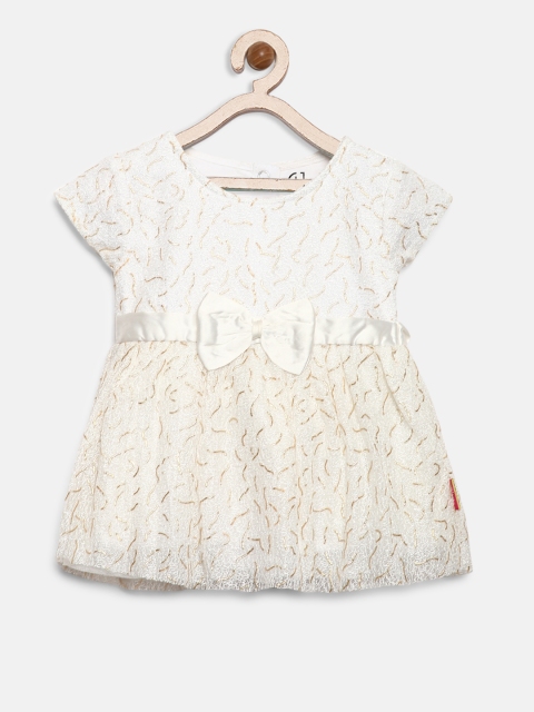 

Gini and Jony Girls Off-White & Golden Printed Fit & Flare Dress