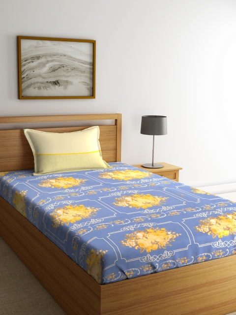 

Trident Blue & Yellow Floral Flat 144 TC Cotton 1 Single Bedsheet with 1 Pillow Covers