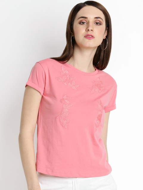 

Honey by Pantaloons Women Pink Self Design Pure Cotton Top