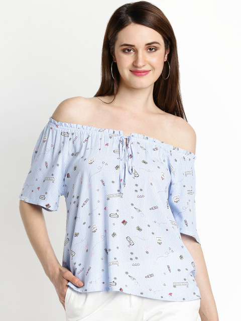 

Honey by Pantaloons Women Blue Printed Bardot Top