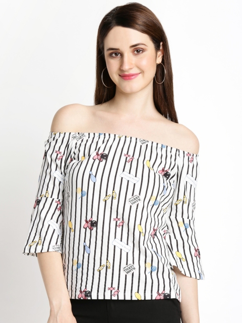 

Honey by Pantaloons Women White Printed Bardot Pure Cotton Top