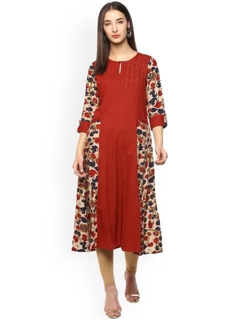 

Prakhya Women Red & Beige Printed A-Line Kurta