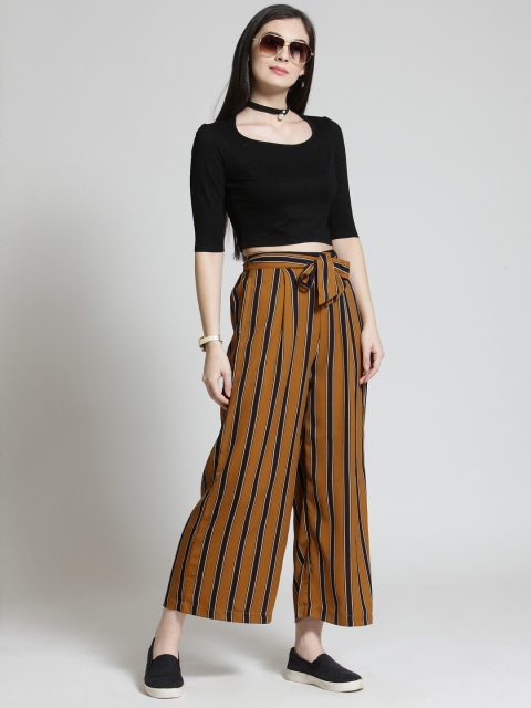

plusS Women Mustard & Black Striped Flared Palazzos