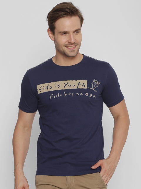 

FIDO DIDO Men Navy Blue Printed Round Neck T-shirt