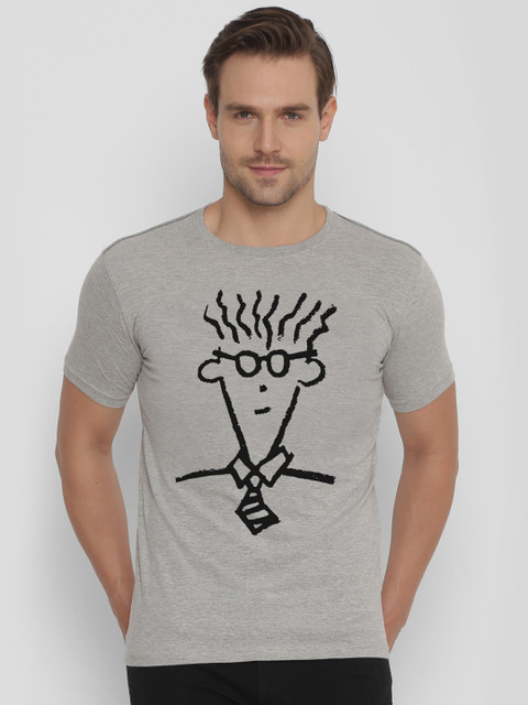 

FIDO DIDO Men Grey Printed Round Neck T-shirt