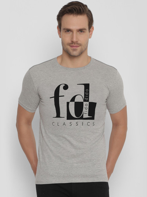

FIDO DIDO Men Grey Printed Round Neck T-shirt
