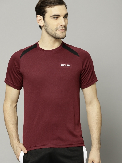 

French Connection Men Maroon Solid Round Neck T-shirt