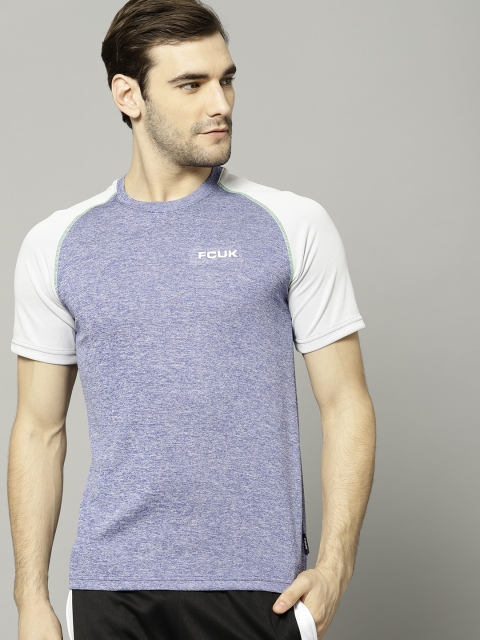 

French Connection Men Purple & White Solid Round Neck T-shirt