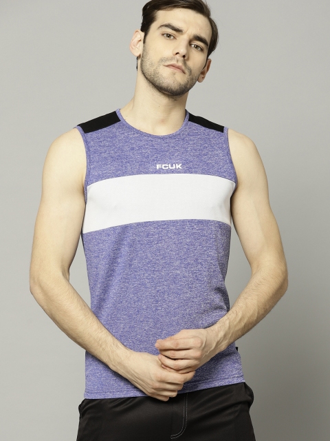

French Connection Men Violet Colourblocked Round Neck T-shirt