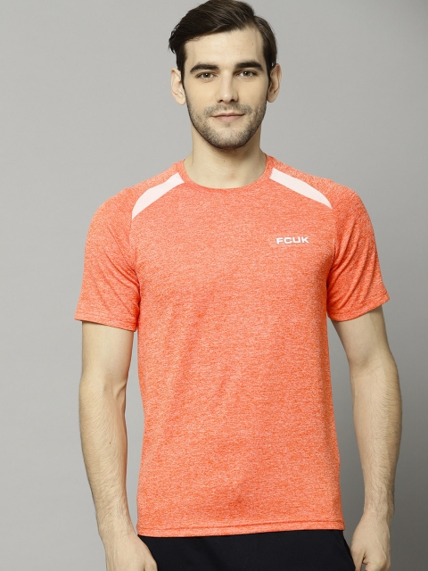 

French Connection Men Orange Solid Round Neck T-shirt
