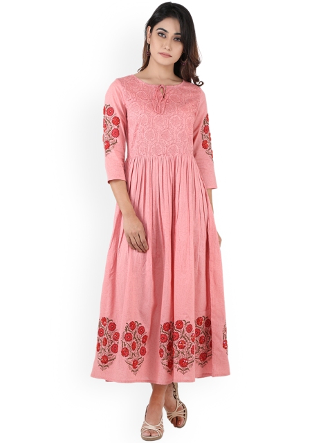 

anayna Women Pink Printed Fit and Flare Dress