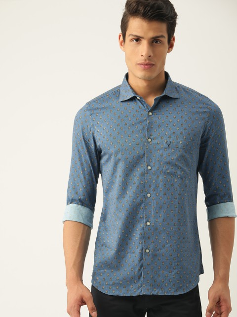 

Allen Solly Men Blue & Mustard Yellow Printed Slim Fit Casual Shirt