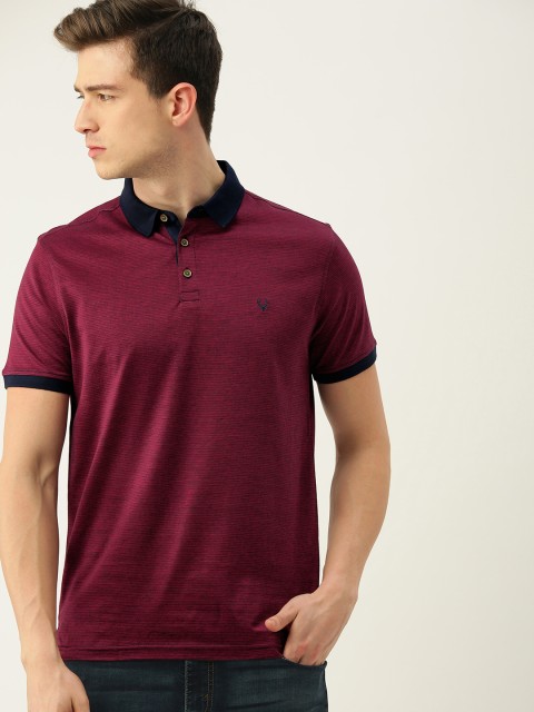 

Allen Solly Men Maroon & Navy Blue Self Design Polo Collar T-shirt