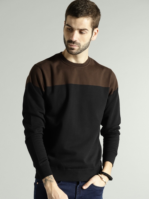 

Roadster Men Black & Brown Colourblocked Sweatshirt