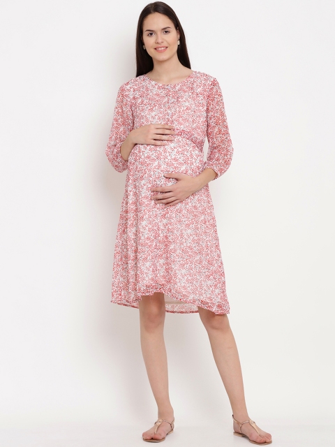 

Mine4Nine Women Off-White & Red Printed Empire Maternity Dress