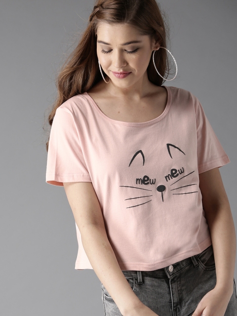 

HERE&NOW Women Pink Printed Round Neck T-shirt