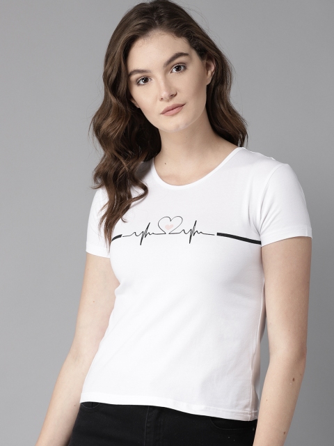 

HERE&NOW Women White Solid Round Neck T-shirt