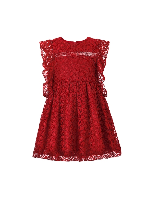 

CACA CINA Girls Maroon Self Design Fit and Flare Dress