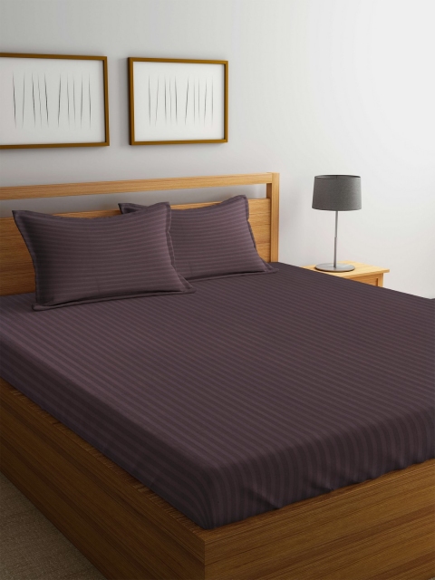 

Trident Burgundy Striped Flat 210 TC Cotton 1 King Bedsheet with 2 Pillow Covers