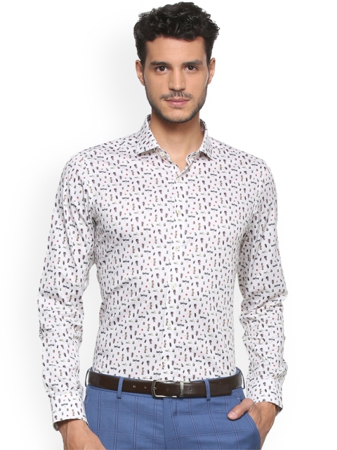 

SIMON CARTER LONDON Men White Slim Fit Printed Semiformal Shirt