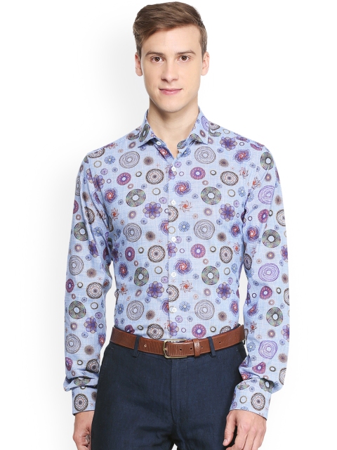 

SIMON CARTER LONDON Men Blue Slim Fit Printed Semi Formal Shirt