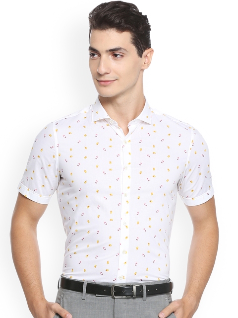 

SIMON CARTER LONDON Men White Slim Fit Printed Semiformal Shirt