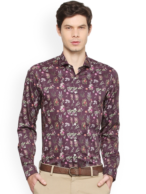 

SIMON CARTER LONDON Men Burgundy Slim Fit Printed Semiformal Shirt
