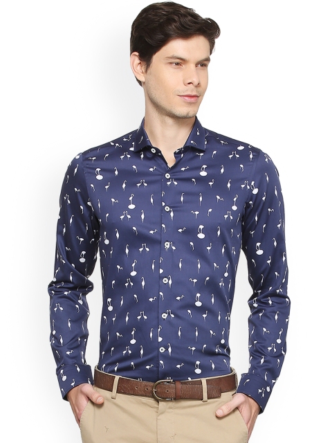 

SIMON CARTER LONDON Men Navy Blue Slim Fit Printed Semi Formal Shirt
